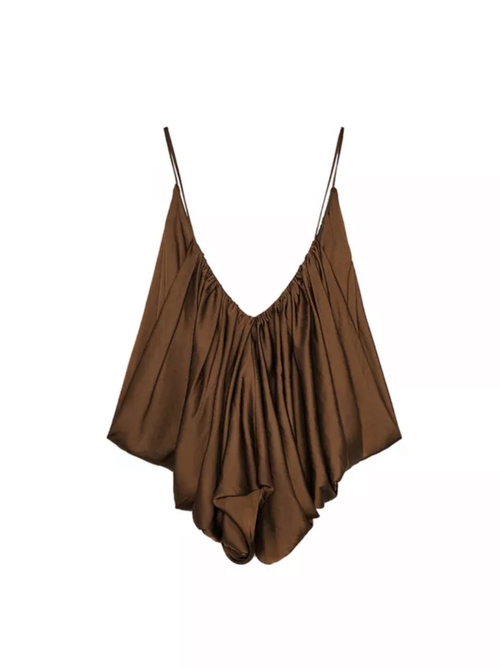 Zara ZW Collection Draped Satin Effect Top Brown